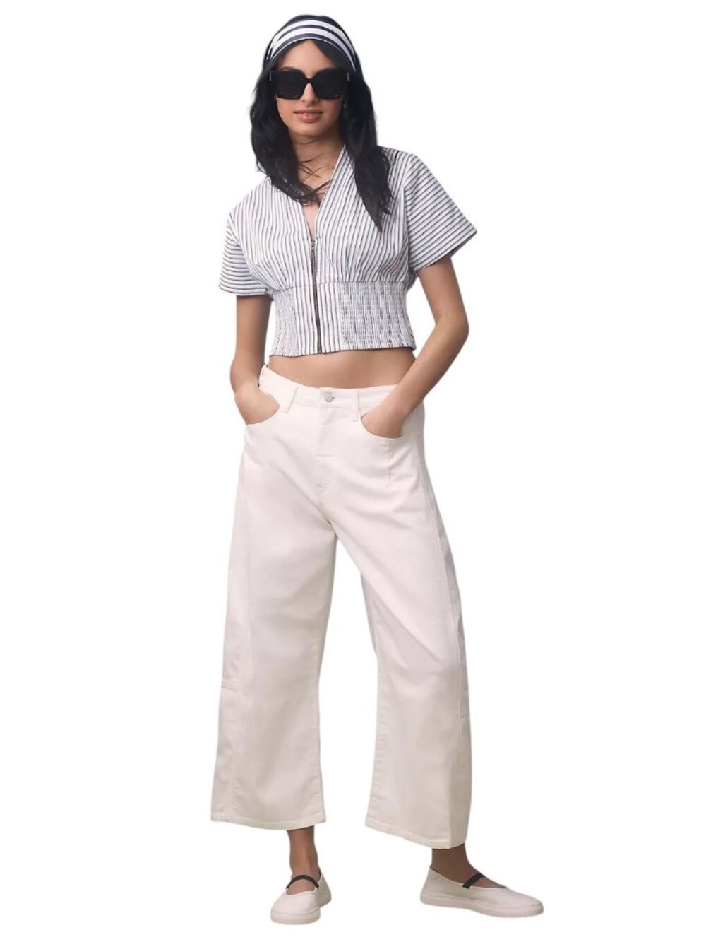 Pilcro Heritage Curve Mid-Rise Barrel Leg Jeans White Size 32T Anthropologie